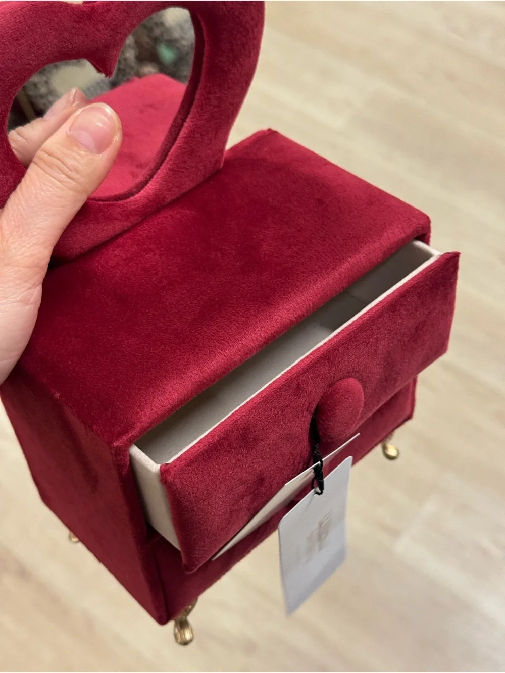 Red Velvet Jewelry Box with Heart Mirror